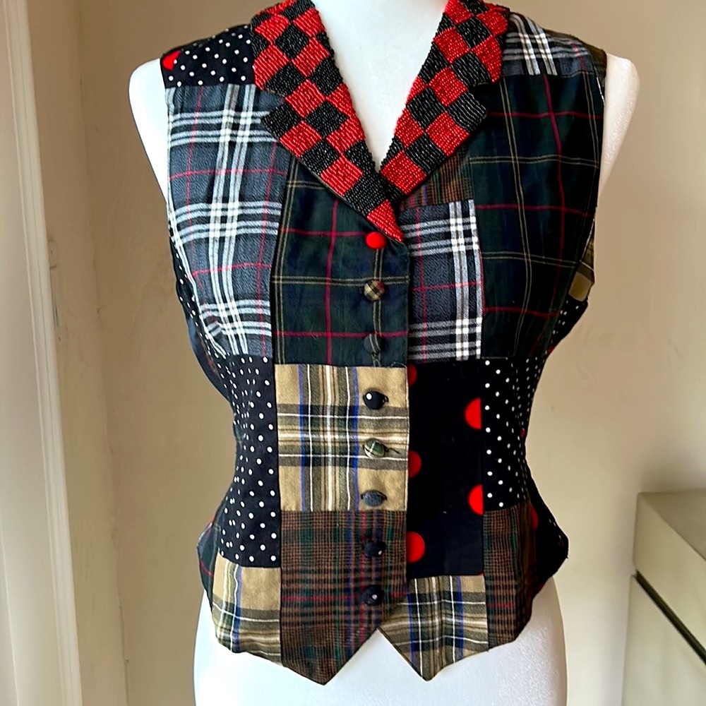 VTG ZOOG festive Ladies Vest, plaid SZ Small
